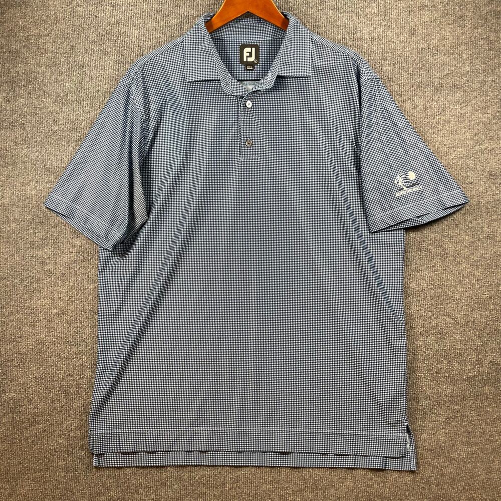 FootJoy Golf Polo Shirt Men's Large Blue Houndstooth AOP Stretch Miriam Hills